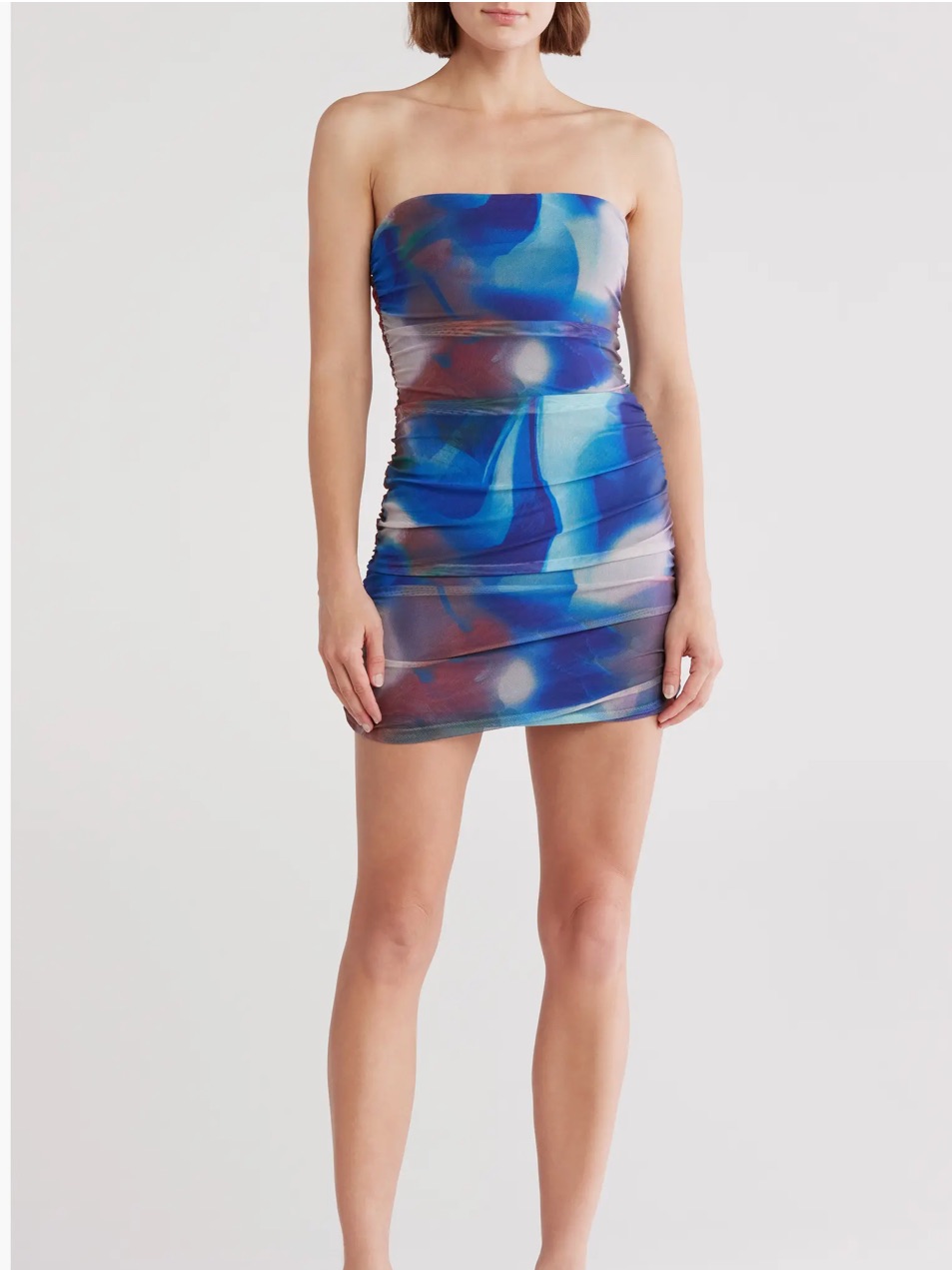 Princess Polly Micah Mini Dress Us 0 Blue Abstract Mesh Ruched Y2k Strapless